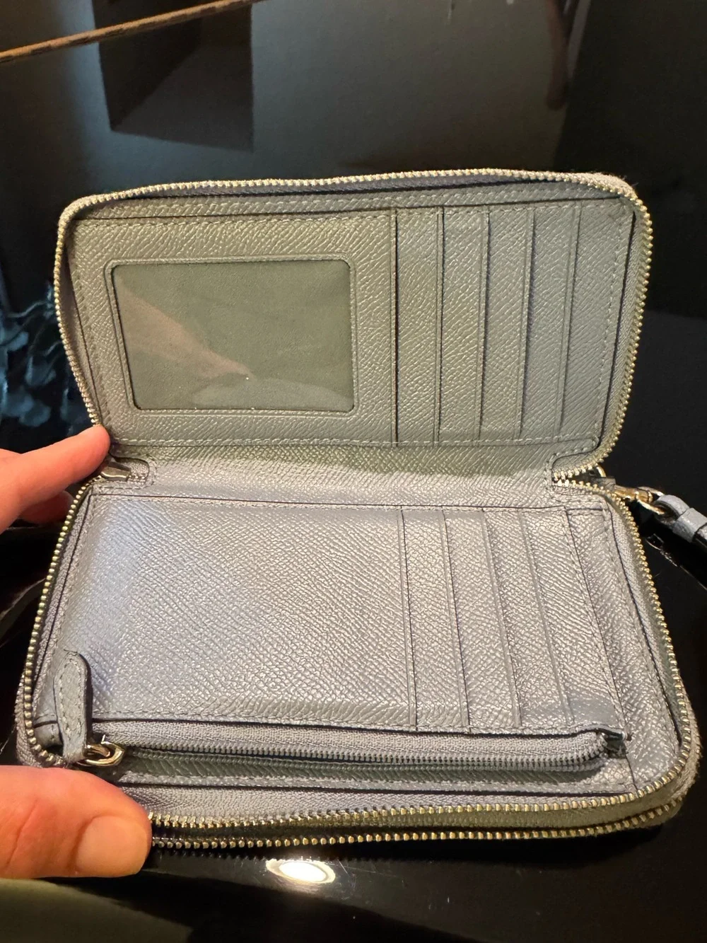 Coach Light Gray Pebble Leather Zip Wallet Wristlet